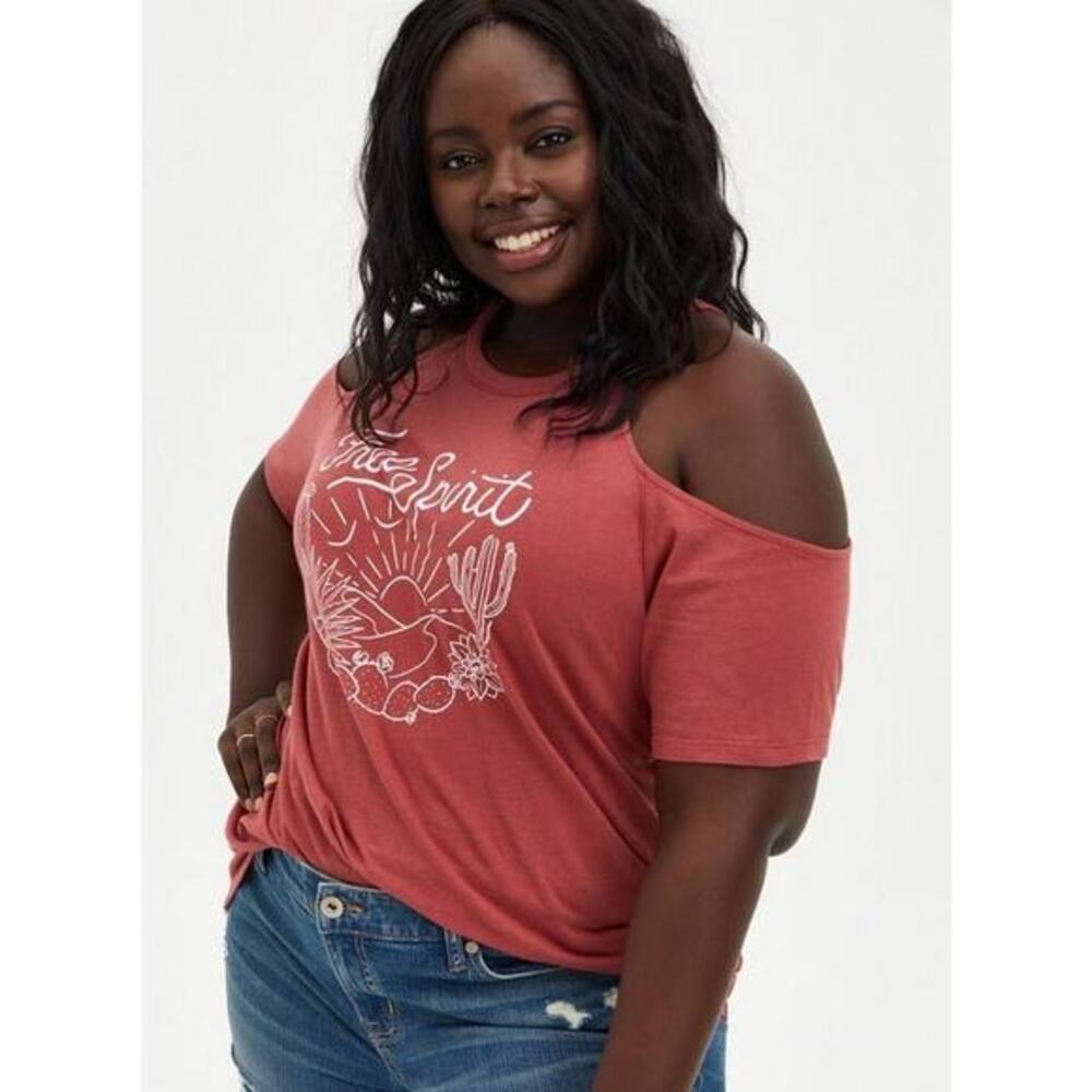 Torrid Free Spirit Desert Graphic Cold Shoulder Boho Western Relaxed Top 0 - Picture 2 of 9